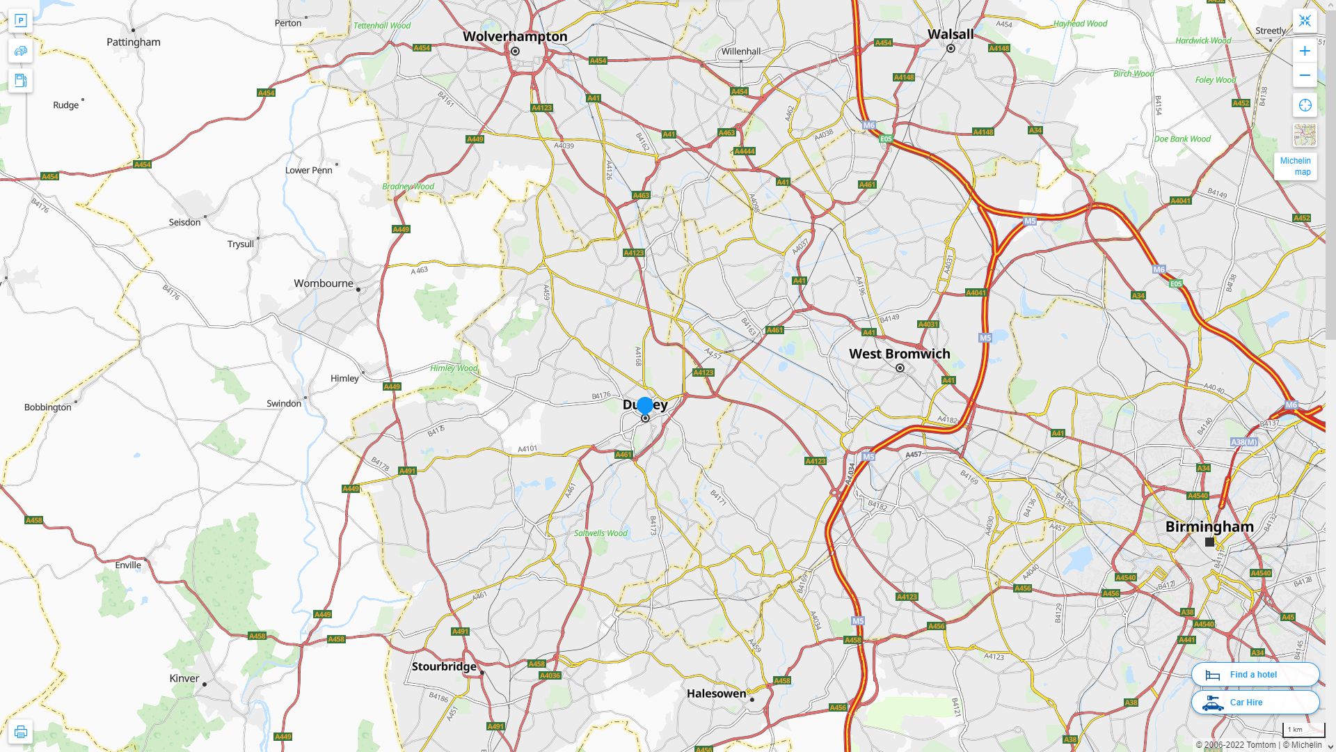 Dudley Royaume Uni Autoroute et carte routiere